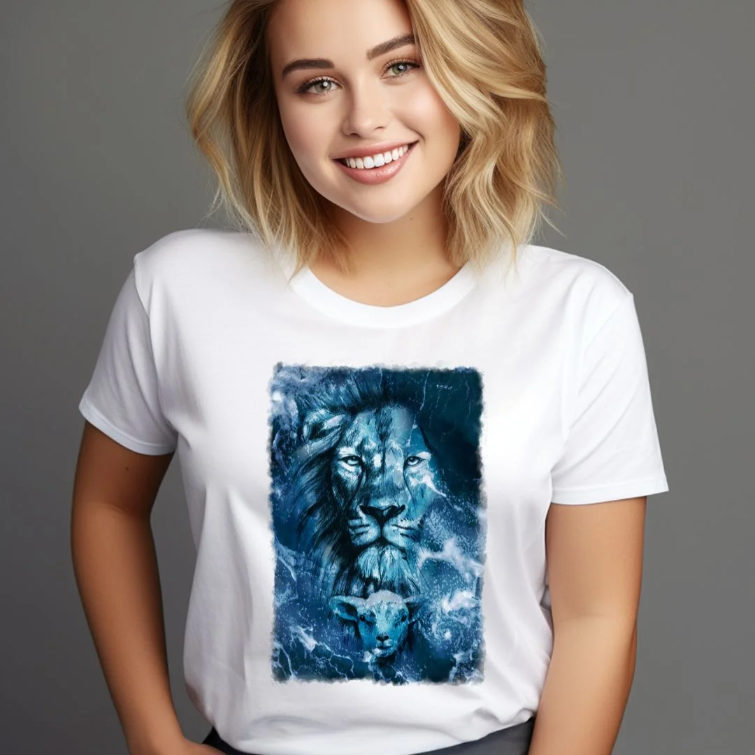Koszulka niebieski lew biała