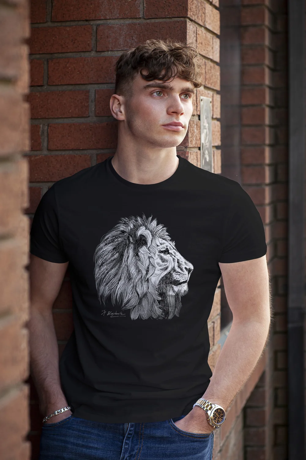 Koszulka Lew Graficzny czarna